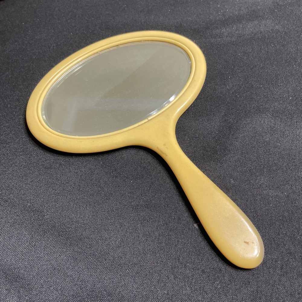 Vintage Art Deco Hand Mirror Butterscotch Celluloid Vanity 10"